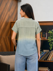 Women Rayon Tie & Dye Mandarin Collar Regular Fit Top (W1770)