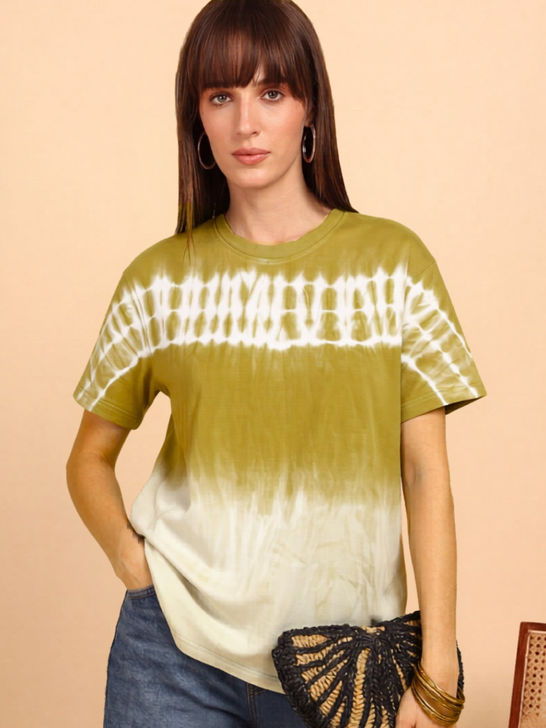 Women Hand Tie & Dye Cotton Casual Round Neck T-shirt (W1780)