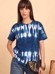 Women Hand Tie & Dye Cotton Casual Round Neck T-shirt (W1781)
