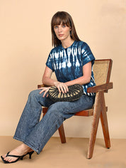 Women Hand Tie & Dye Cotton Casual Round Neck T-shirt (W1781)