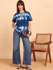 Women Hand Tie & Dye Cotton Casual Round Neck T-shirt (W1781)