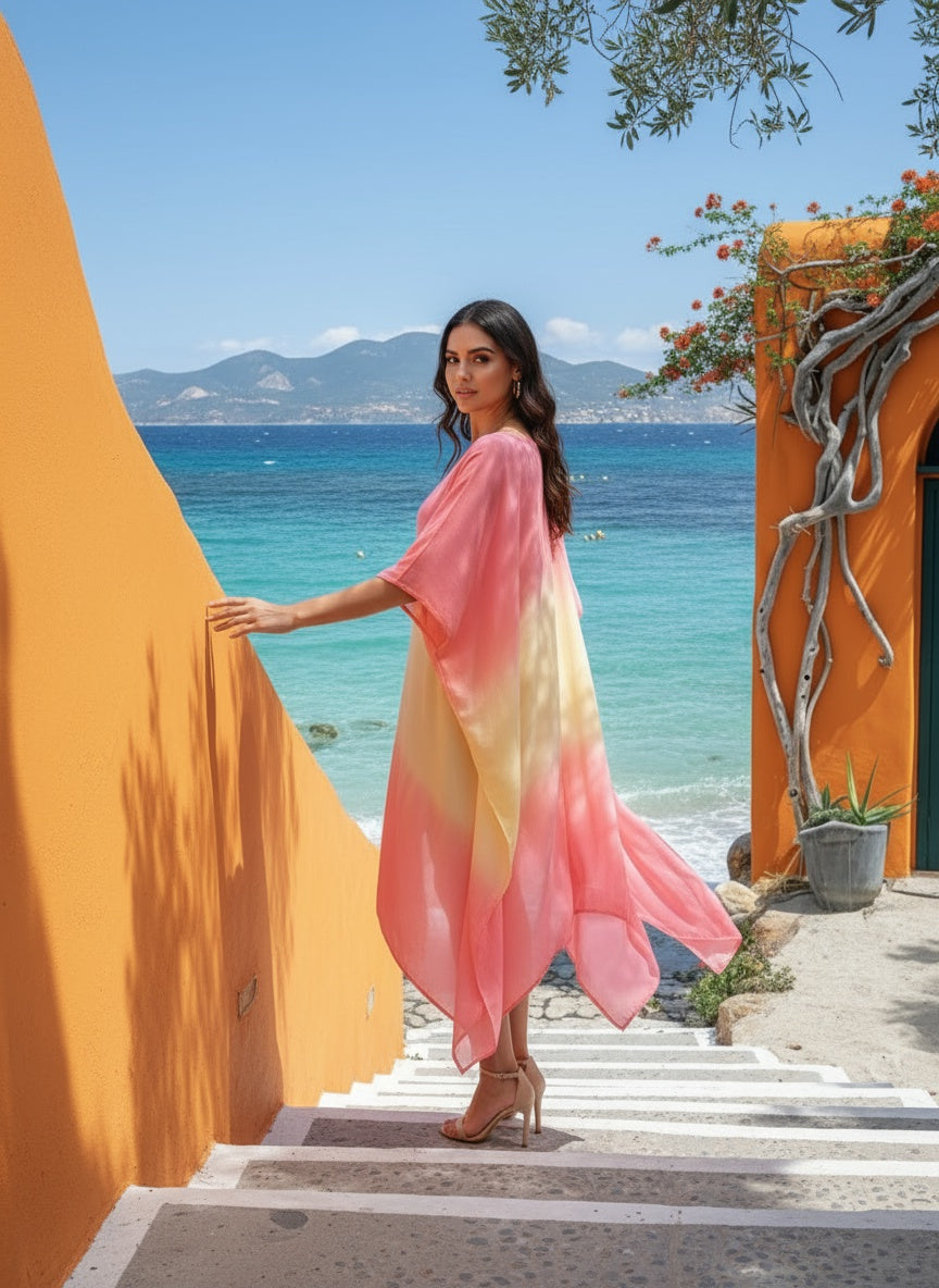 Hand Dyed Loose Fitted Crepe Kaftan Kurta (W1434)