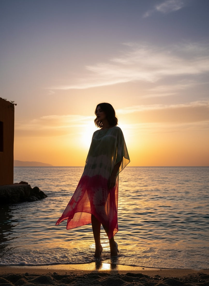 Hand Dyed Loose Fitted Crepe Kaftan Kurta (W1427)