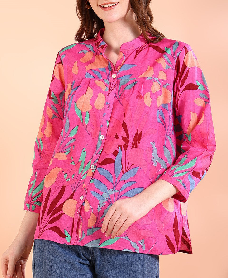 Pink Tie-Dye Crepe Loose Fit Shirt (W1566)