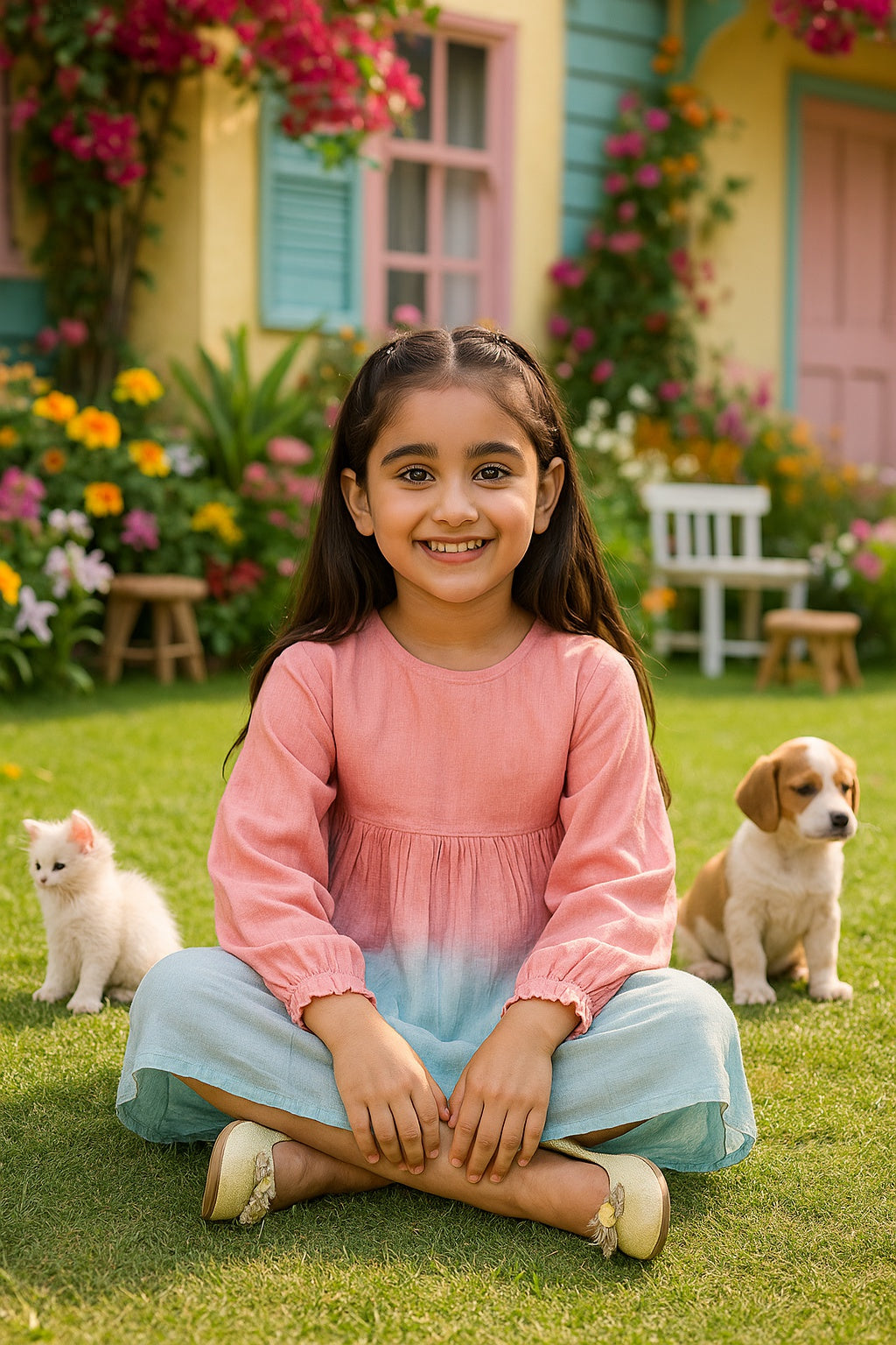 Hand Dyed Rayon Frock Dress for Girls (K1035)