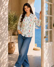 Women Casual Digital Printed Cotton Regular Fit Shirt (W1678)