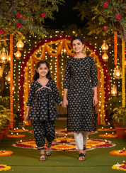 Women Printed Kurta With Matching Kids Kurta Set Mother Daughter Combo (COMBOMD9027)