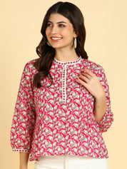 Women Casual Block Printed Cotton Regular Fit Top (W1683)
