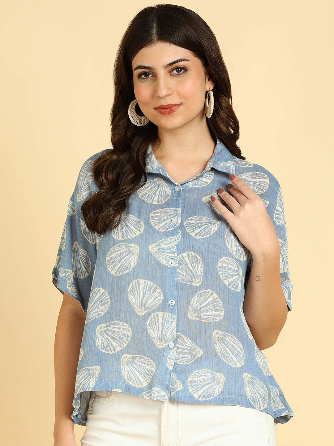 Women Casual Block Printed Cotton Regular Fit Top (W1682)