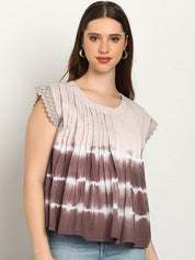 Women Casual Tie & Dye Cotton Flared Top (W1724)