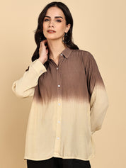 Women Casual Rayon Crepe Tie & Dye Spread Collar Full Sleeves Relaxed Fit Shirt (W1710)