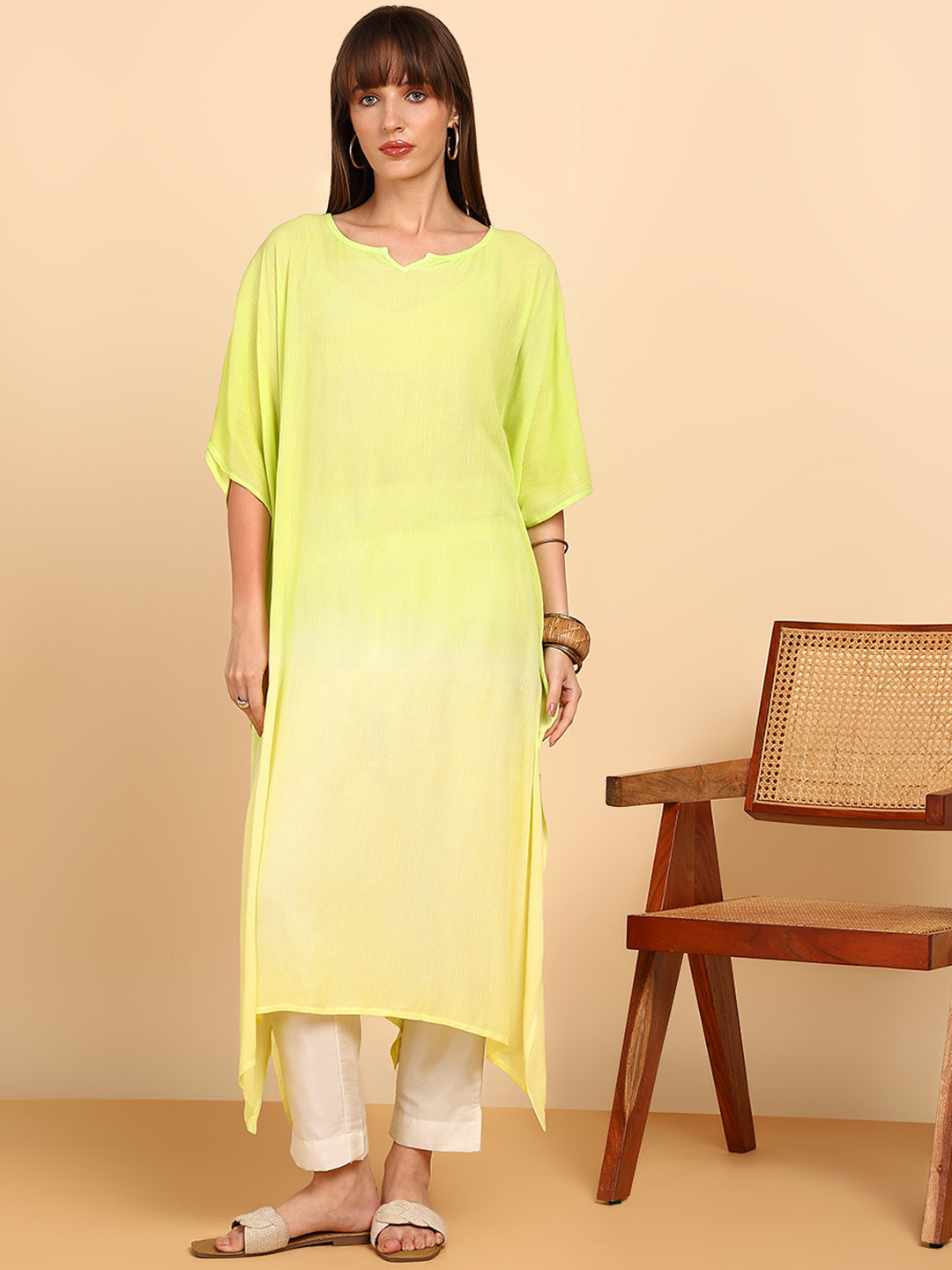 Women Hand Tie & Dye Rayon Crepe Kaftan (W1756)