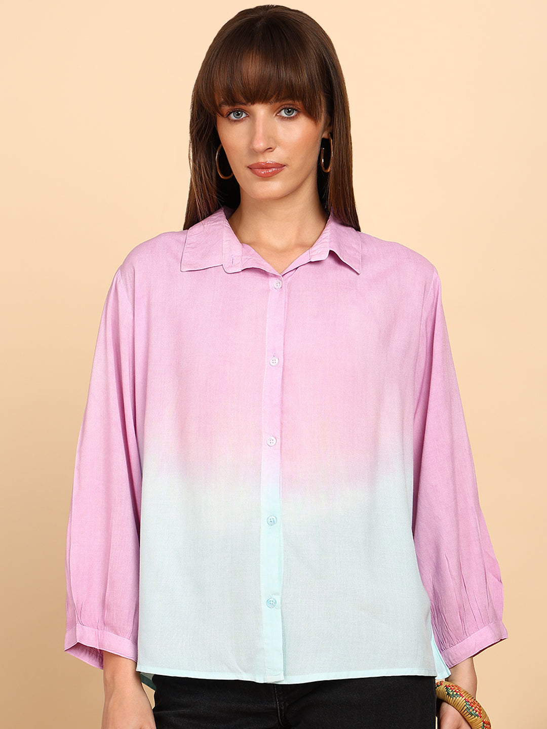 Women Rayon Staple Tie & Dye Spread Collar Regular Fit Shirt (W1773)