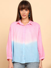 Women Rayon Staple Tie & Dye Spread Collar Regular Fit Shirt (W1775)