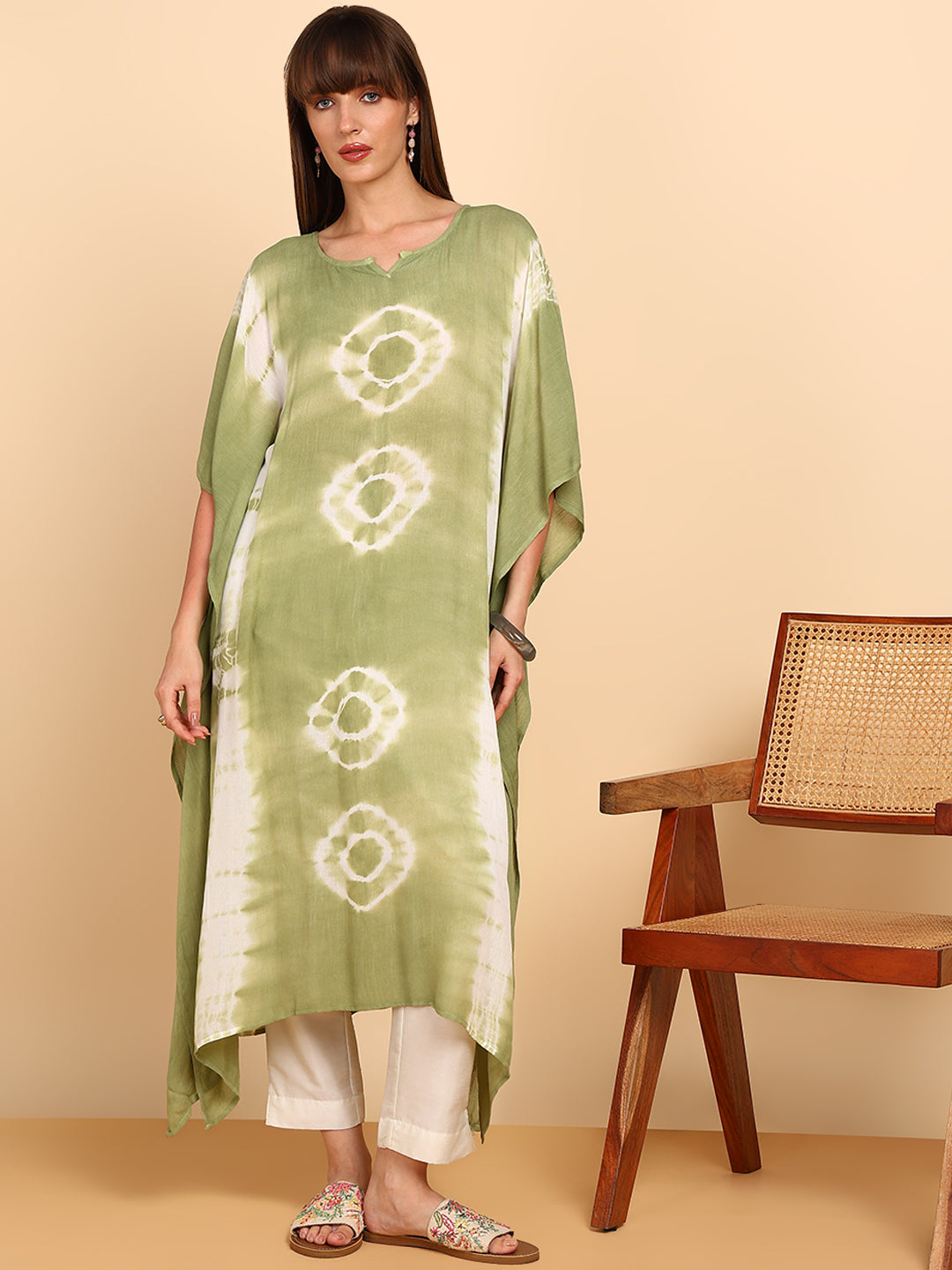 Women Hand Tie & Dye Rayon Crepe Kaftan (W1758)