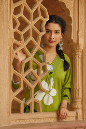 Women Handmade Geometric Pure Cotton Straight Light Green Kurta (W1589)