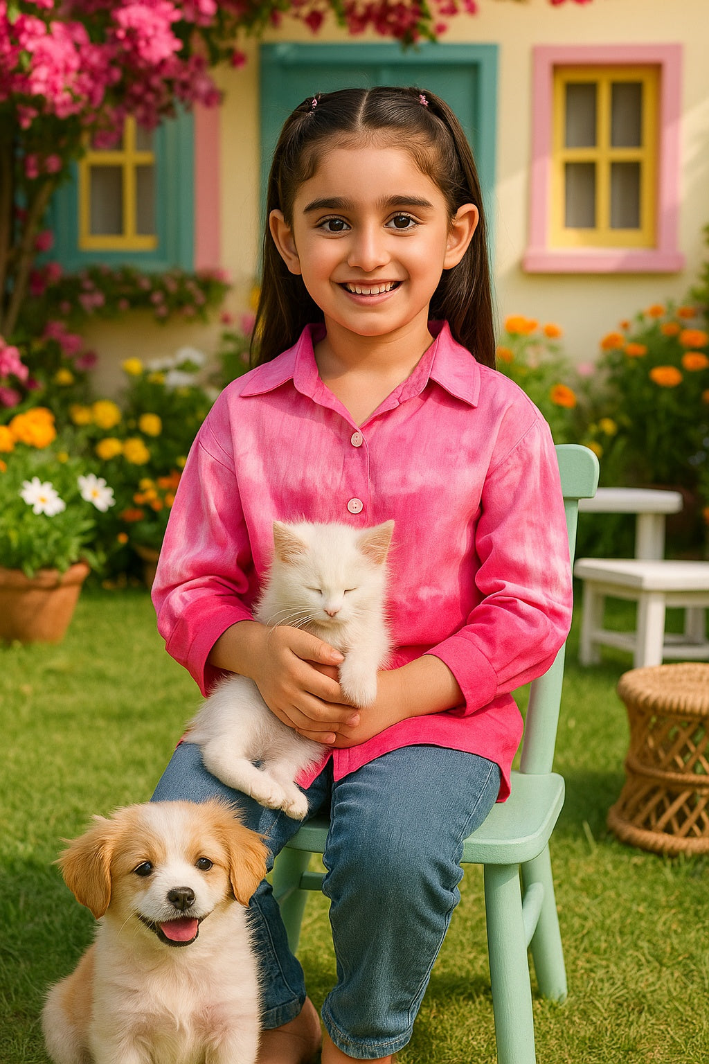 Hand Tie Dyed Collar Shirt for Girls (K1009)