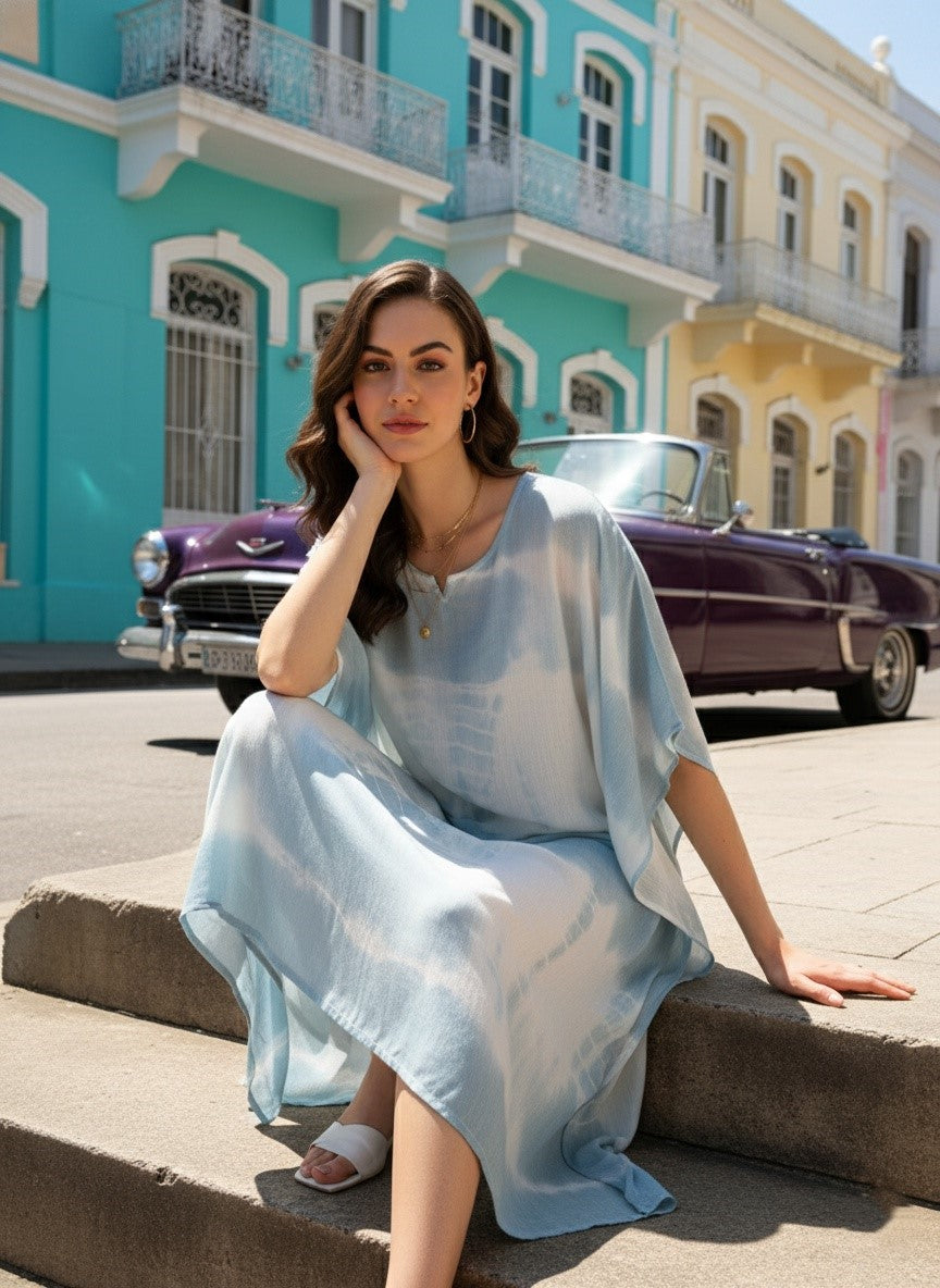 Rayon Hand Dyed Tie Dye Grey Kaftan (W1159)