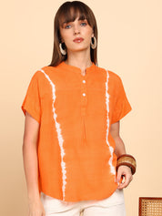 Women Rayon Slub Tie & Dye Mandarin Collar Regular Fit Top (W1768)