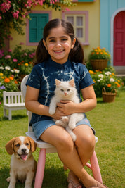 Blue Ombre Tie & Dye Mandarin Collar Rayon Slub Top For Girls (K11064)