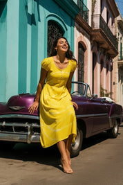 Rayon Tie Dye Yellow Dress (W1280)