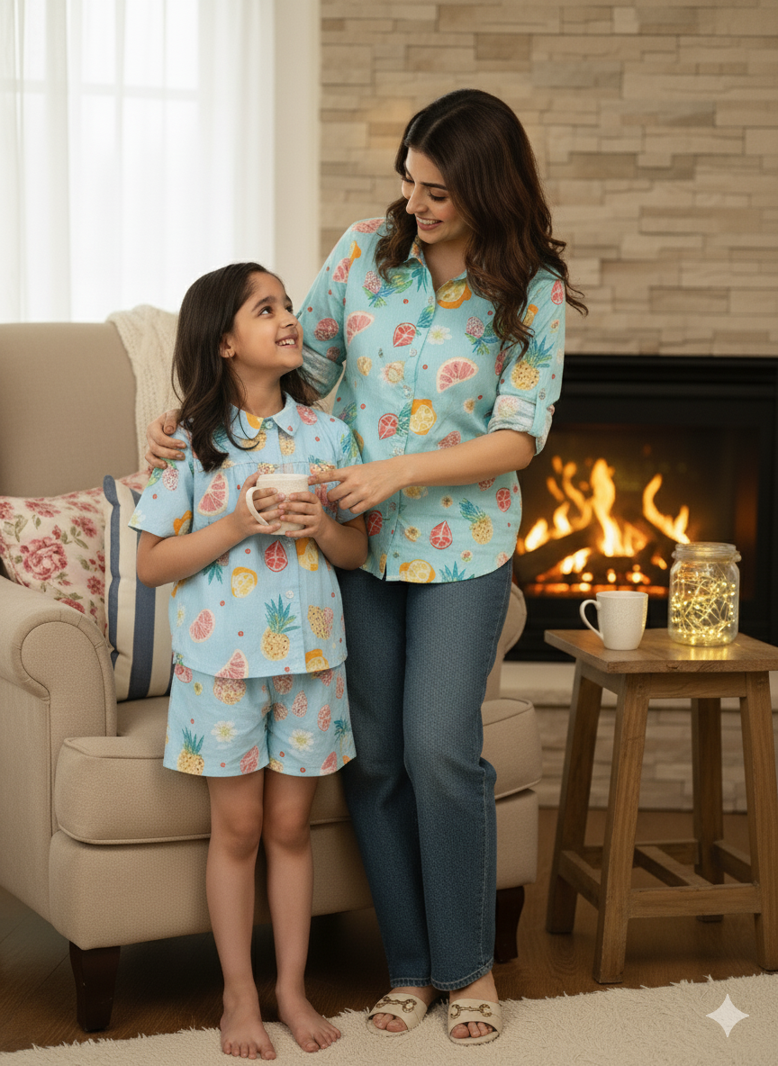 Women Printed Shirt With Matching Kids Shirt & Shorts Set Mother Daughter Combo (COMBOMD9031)