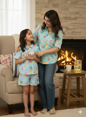 Women Printed Shirt With Matching Kids Shirt & Shorts Set Mother Daughter Combo (COMBOMD9031)