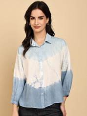 Women Casual Rayon Staple Tie & Dye Spread Collar Full Sleeves Relaxed Fit Shirt (W1689)