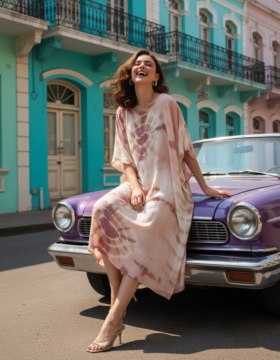 Rayon Hand Dyed Tie Dye Brown Kaftan (W1157)