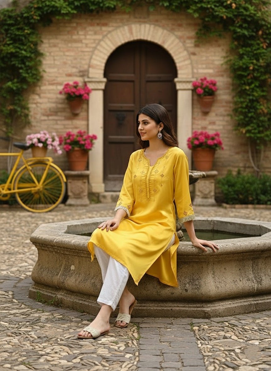 Women Casual Rayon Straight Embroidered Kurta (W1671)