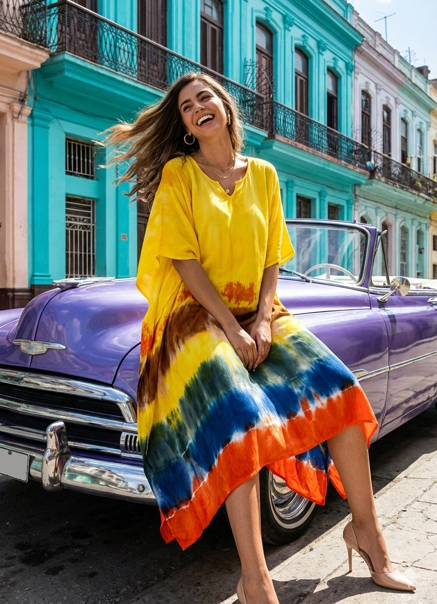 Rayon Crepe Tie Dye Kaftan Dress (W1202)