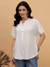 Women White Solid Rayon Casual Top (W1789)