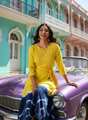 Rayon Tie Dye A-Line Navy Blue Midi Dress With Tie-Up Belt (W1242)