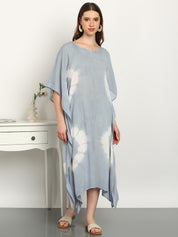 Women Tie & Dye Rayon Crepe Kaftan Dress (W1723)