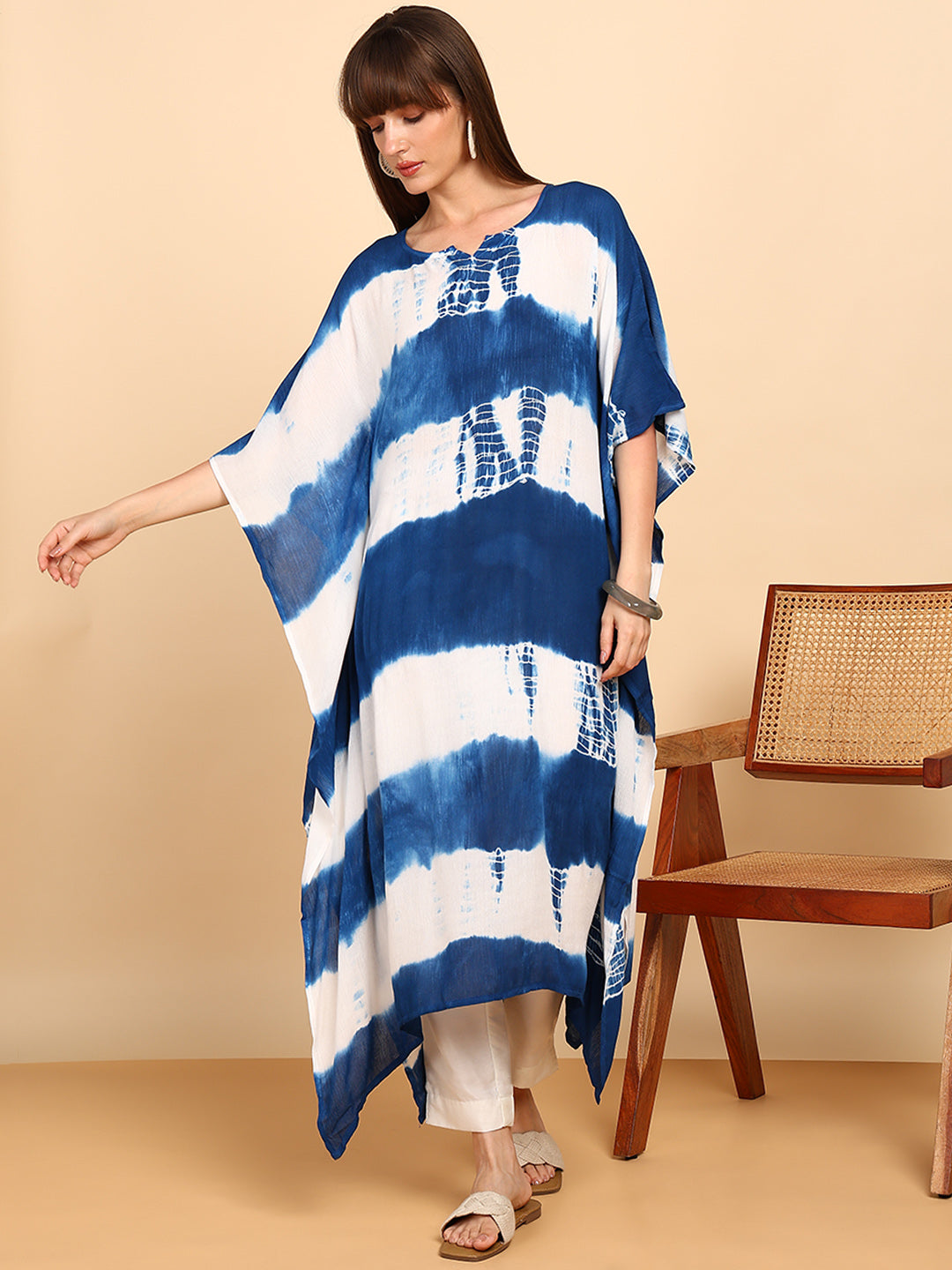 Women Hand Tie & Dye Rayon Crepe Kaftan (W1754)
