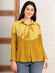 Women Hand Tie & Dye Mustard Rayon Casual Shirt (W1826)