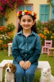 Hand Tie Dyed Collar Shirt for Girls (K1008)