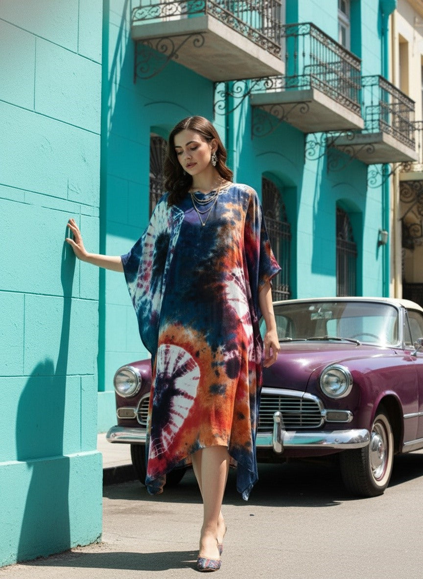 Rayon Crepe Tie Dye Multicolor Kaftan Kurta (W1124)