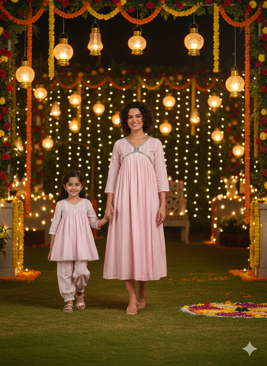 Women Dress With Matching Kids Kurta Set Mother Daughter Combo (COMBOMD9026)