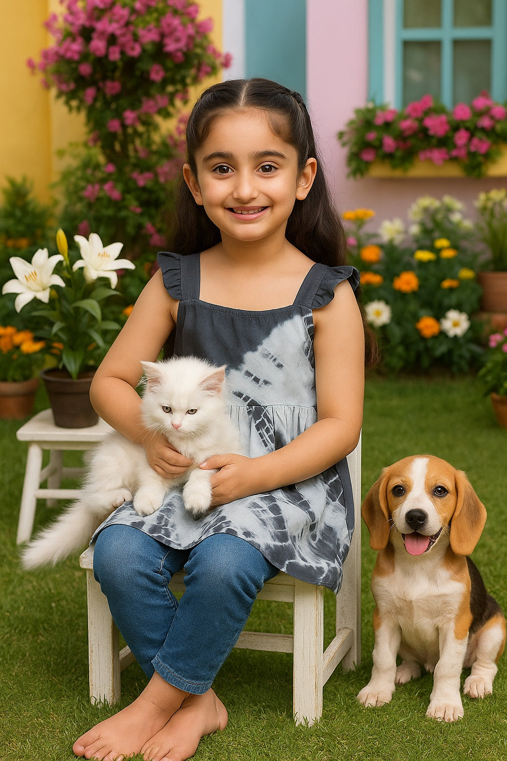 Hand Tie Dyed Frill Shoulder Top for Girls (K1006)