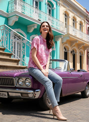 Vibrant Peach Tie-Dye Everywhere Top In Soft Rayon (W1541)