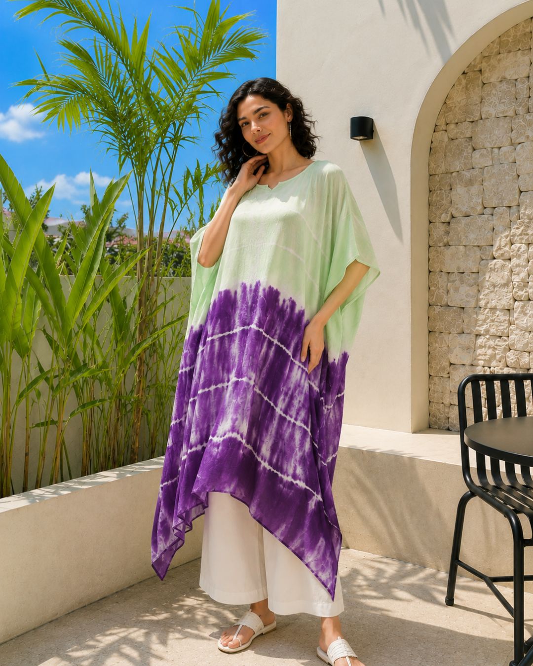 Women Hand Tie & Dye Rayon Crepe Kaftan (W1200)