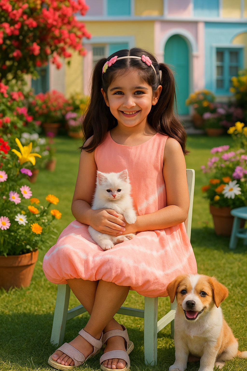 Tie & Dye Rayon Staple Fit and Flare Pink Dress for Girls (K11061)