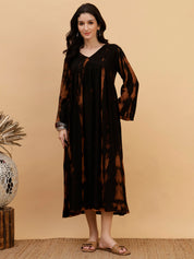 Women Hand Tie & Dye Black Rayon A-Line Dress (W1802)