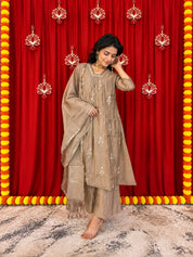 Maaesa Luxe Brown Mulchanderi Festive Kurta Set | Kurta Bottom Dupatta (W10002)