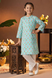 Printed Cotton Kurta Pyjama Set For Girls (K1049)