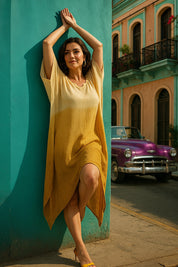 Hand Dyed Loose Fitted Crepe Kaftan Kurta (W1432)