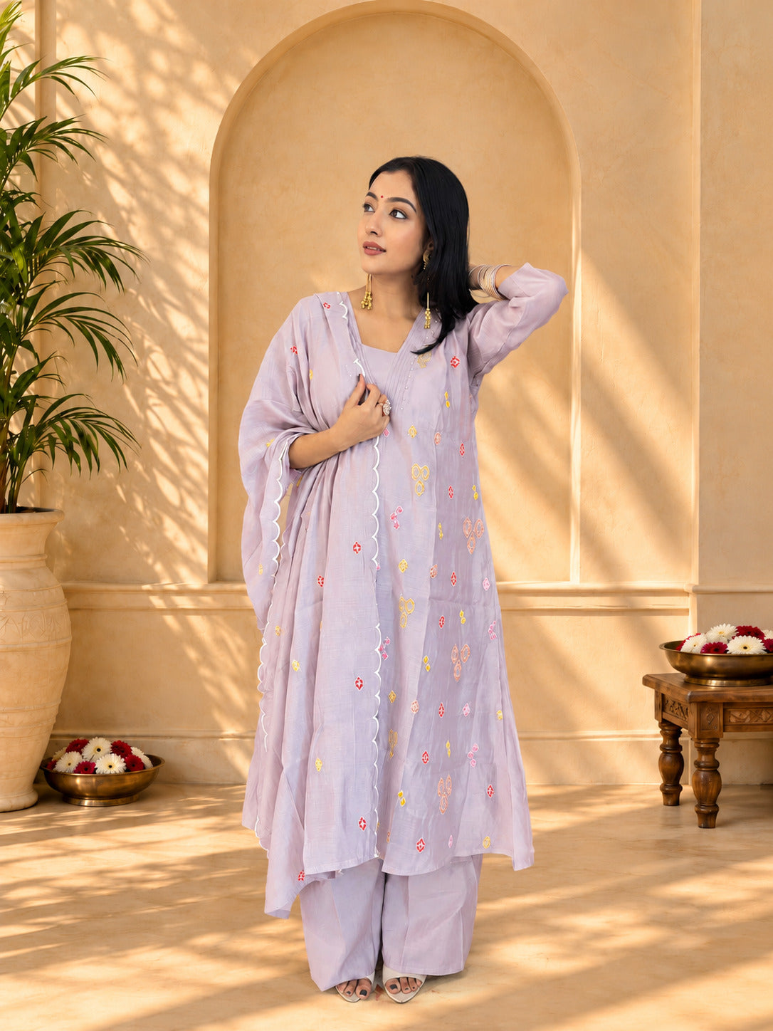 Jaipurhues Luxe Purple Mulchanderi Festive Kurta Set | Kurta Bottom Dupatta (W10001)