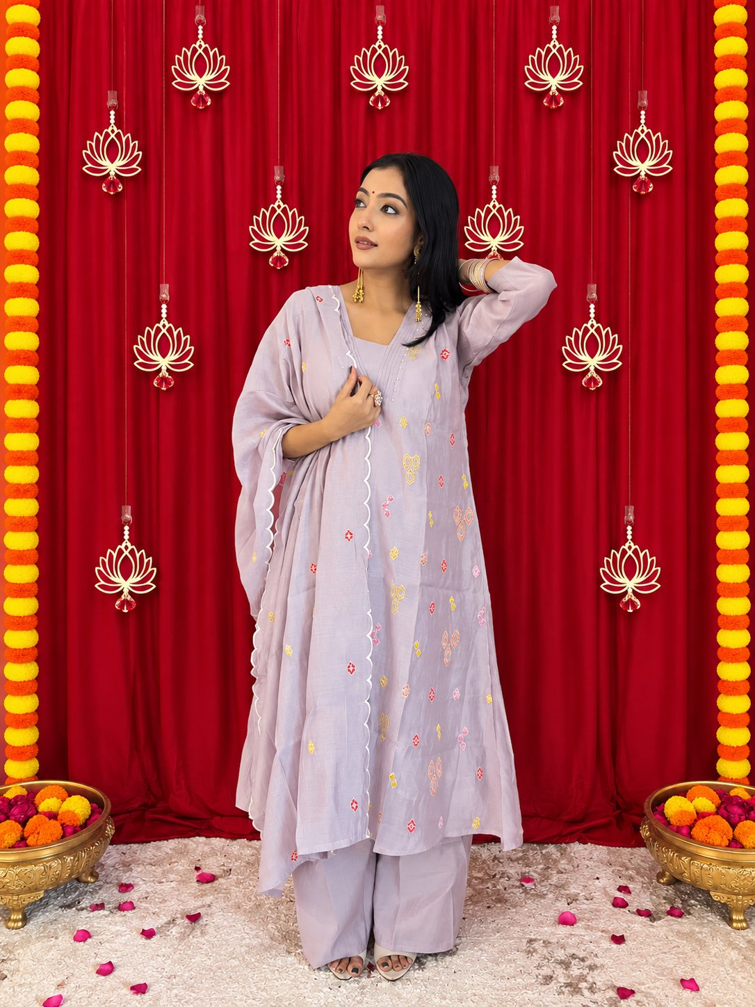 Maaesa Luxe Purple Mulchanderi Festive Kurta Set | Kurta Bottom Dupatta (W10001)