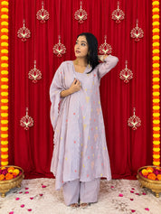 Maaesa Luxe Purple Mulchanderi Festive Kurta Set | Kurta Bottom Dupatta (W10001)